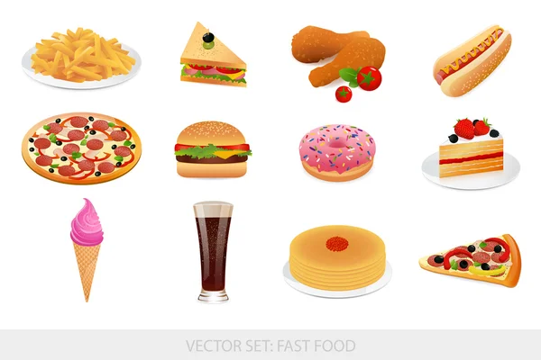 Vector set: Isolated Fast food (Junk food). — Stock Vector