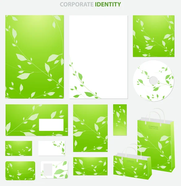 Modello di stile business verde con motivo floreale (foglie ) — Vettoriale Stock