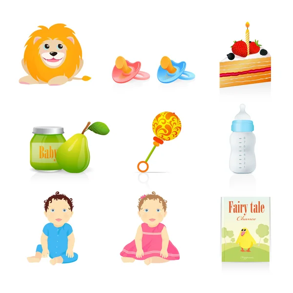 Vector set: Baby pictogrammen. Geïsoleerd op witte achtergrond baby spullen — Stockvector