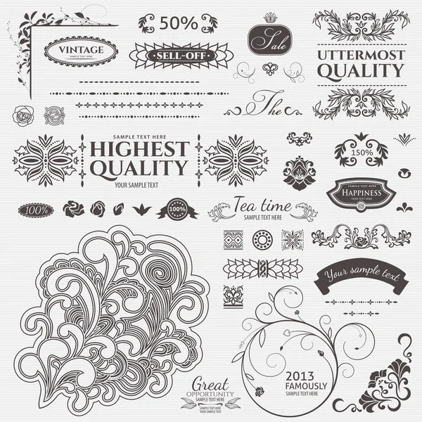 Scroll Desain elemen. Set vektor: Simbol Floral dan ornamental - Stok Vektor