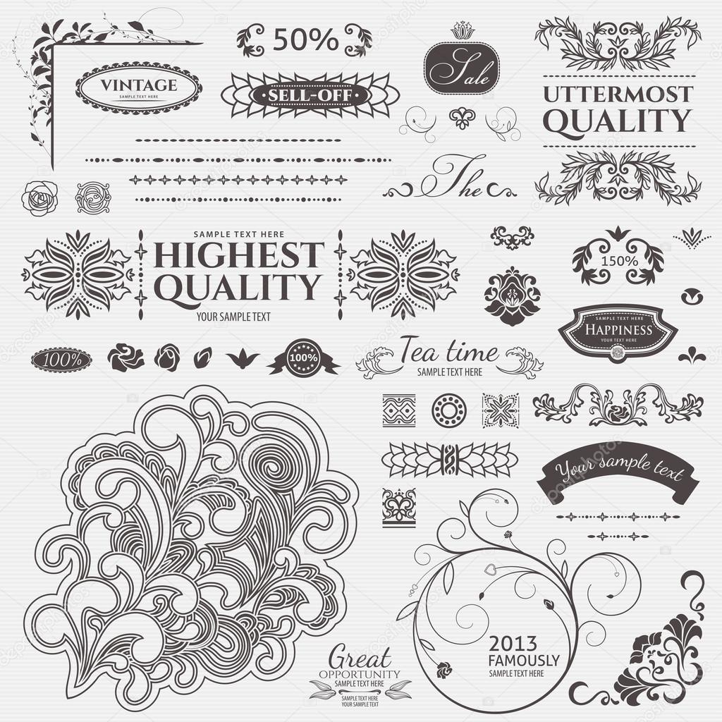 Scroll Design elements. Vector set: Floral and ornamental symbols