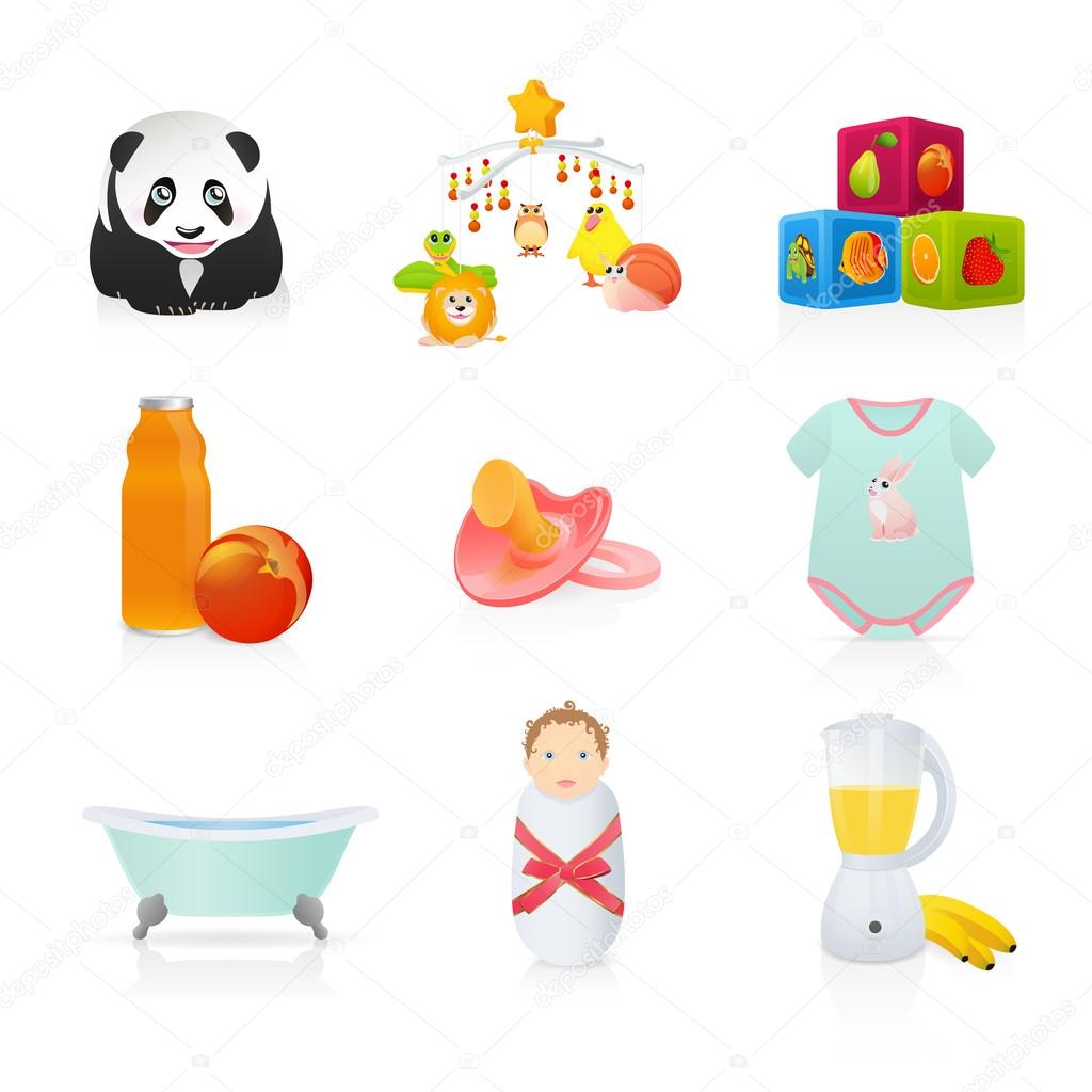 Vector set: Baby icons (newborn). Isolated on white background baby stuff