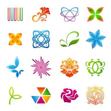 Simge seti: izole renkli tasarım öğeleri (soyut semboller)