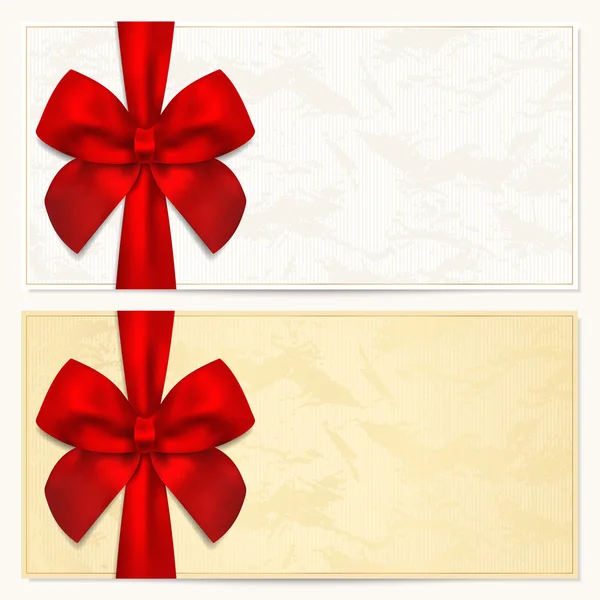 Gift Voucher (cupom, convite ou cartão) modelo com padrão floral, borda e Gift arco vermelho (fitas ) — Vetor de Stock