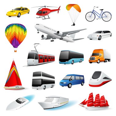 Vector icon set: Isolated Air and Ground Transport. Vector