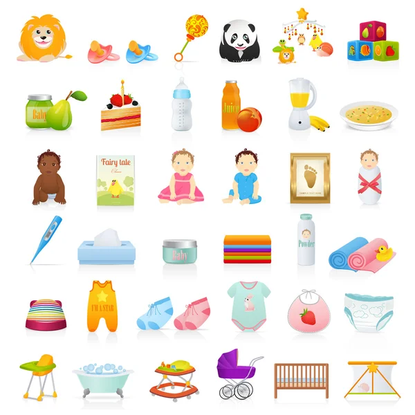 Big Vector set: Isolated Baby icons (newborn). Vector detailed illustrations — Stock Vector