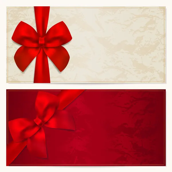 Gift Voucher (cupom, convite ou cartão) modelo com padrão floral, borda e Gift arco vermelho (fitas ) — Vetor de Stock