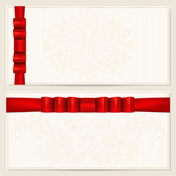 Gåva verifikationsmall (Kupong, inbjudan eller kort) med blommönster, gränsen och gåva röda bow (band). korrugerad bakgrund — Stock vektor