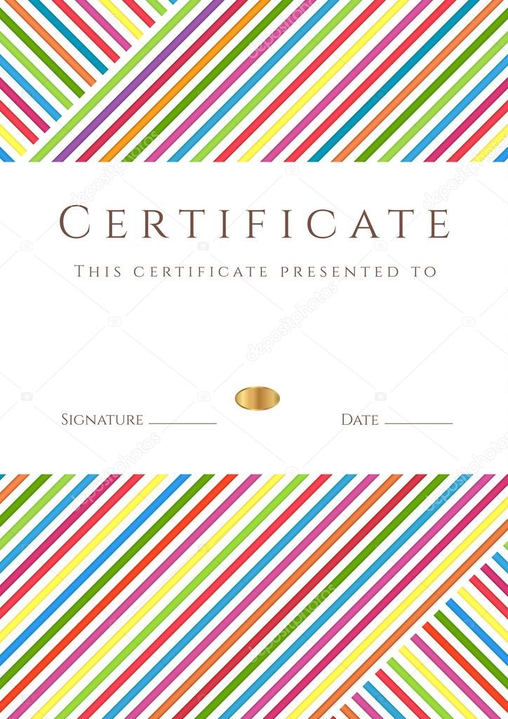 Vertical certificate (diploma) of completion (template) with colorful stripy pattern