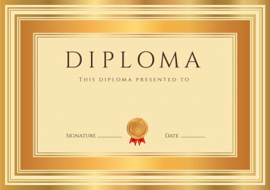 Yatay diploma veya sertifika (şablon) guilloche desen (filigran) ile bronz ve altın kenarlık