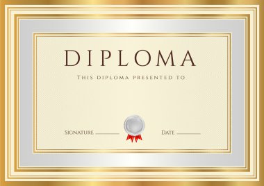 Yatay diploma veya sertifika (şablon) guilloche desen (filigran) ile altın ve gümüş kenarlık