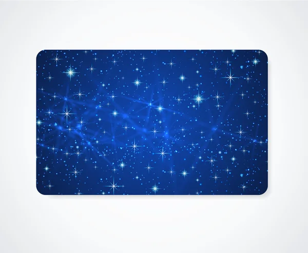 Синяя визитная карточка или Подарочная карточка (дисконтная карта) шаблон с игристыми, мерцающими звездами. Космический флаг атмосферы. Вселенная. Яркий дизайн фона можно использовать для подарочного купона, ваучера, билета. Вектор — стоковый вектор