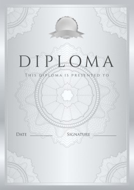 Gümüş sertifika, diploma tamamlanma (örnek arka plan, tasarım şablonu) guilloche desen (filigran) ile sınır. için yararlı: başarı, sertifika Eğitim sertifikası Ödülleri