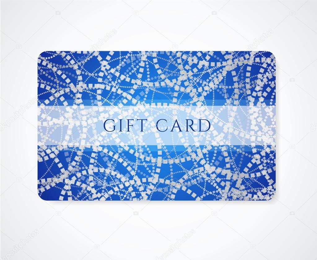 Dark blue Gift card, Business card, Discount card template with abstract silver pattern and frame. Design for voucher, coupon, invitation, ticket. Vector