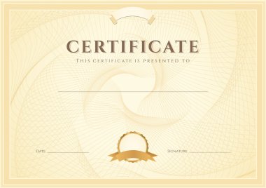 Sertifika, tamamlama sertifikası (tasarım şablonu, arkaplan) Guilloche deseni (filigran), sınır, çerçeve. Kullanışlı: Başarı Belgesi, Eğitim Belgesi, Ödüller, Kazanan