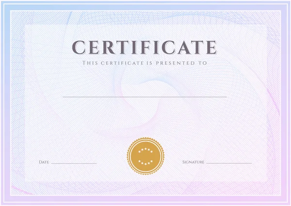 Certificate, Diploma of completion (design template, background) with guilloche pattern (watermark), border, frame. Useful for: Certificate of Achievement, Certificate of education, awards, winner Royalty Free Stock Vectors