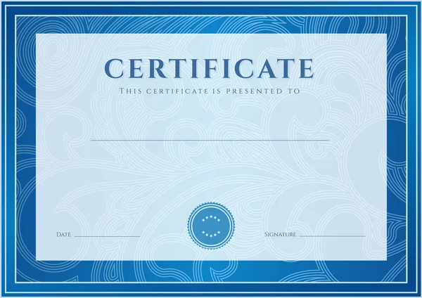 Certificate, Diploma of completion (design template, background). Floral (scroll, swirl) pattern (watermark), border, frame. For: Certificate of Achievement, Certificate of education, awards, winner Royalty Free Stock Illustrations