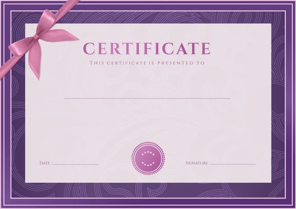 Certificaat, diploma van voltooiing (sjabloon, achtergrond). Floral (scroll, swirl) patroon (watermerk), grens, frame, boog. voor: certificaat van voltooiing, certificaat van onderwijs, awards, winnaar — Stockvector