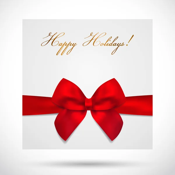 Carte de vœux, carte de Noël, carte d'anniversaire, modèle de carte cadeau (carte de vœux) avec grand arc rouge luxuriant (rubans, cadeau). Fêtes (célébration) conception de fond pour invitation, bannière. Vecteur — Image vectorielle