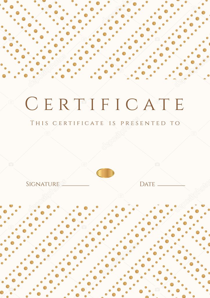 Certificate, Diploma of completion (template, background). Gold stripy (dots) pattern, white frame. Certificate of Achievement, award, winner, degree certificate, business Education (Courses), lessons