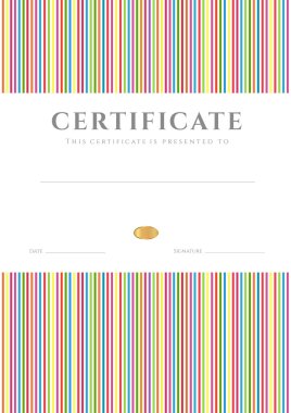 Sertifika, diploma tamamlanma (şablon, arka plan) renkli çizgili (satır) desenli. Sertifika başarı, ödüller, kazanan, diploma sertifika, iş eğitimi (ders), dersleri
