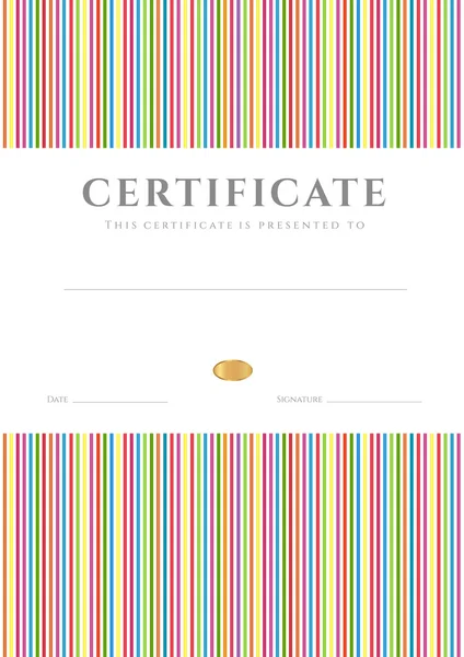 Certificado, Diploma de conclusão (modelo, fundo) com stripy colorido (linhas) padrão. Certificado de Realização, prêmios, vencedor, certificado de graduação, educação empresarial (Cursos), aulas — Vetor de Stock