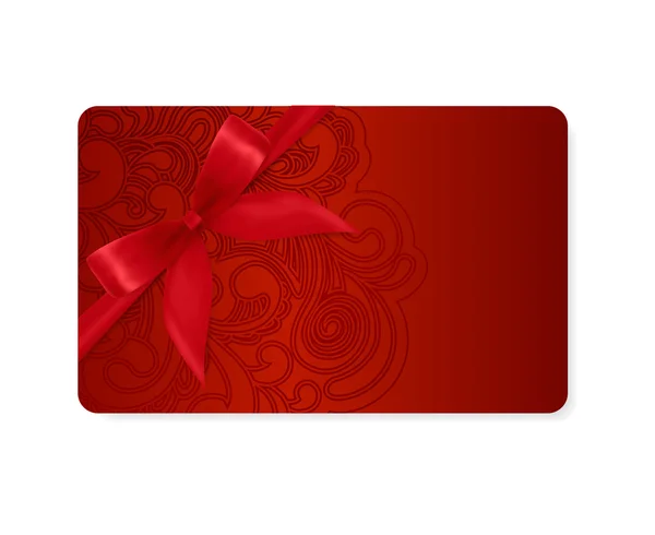 Cupón de regalo, tarjeta de regalo (tarjeta de descuento, tarjeta de visita) con floral (desplazamiento, remolino) patrón de remolino rojo oscuro (tracería). Diseño de fondo de vacaciones para el día de San Valentín, cupón, invitación, entrada. Vector — Archivo Imágenes Vectoriales