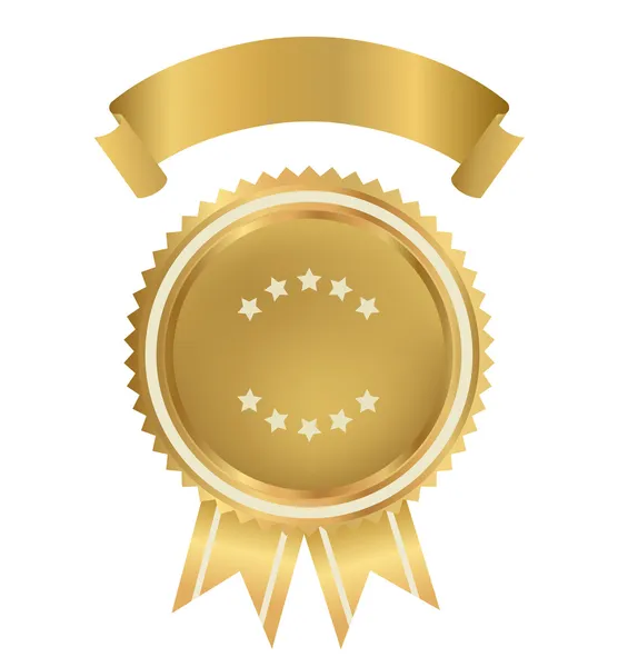 Ocenění, vyznamenání, odznak pro certifikát, diplom, webové stránky. Zlatá medaile zlatá stuha (značka vítěz). cena prvního. prémiové kvality, nejlepší cena, volba, záruka, nejlepší prodejce. izolované vektor — Stockový vektor