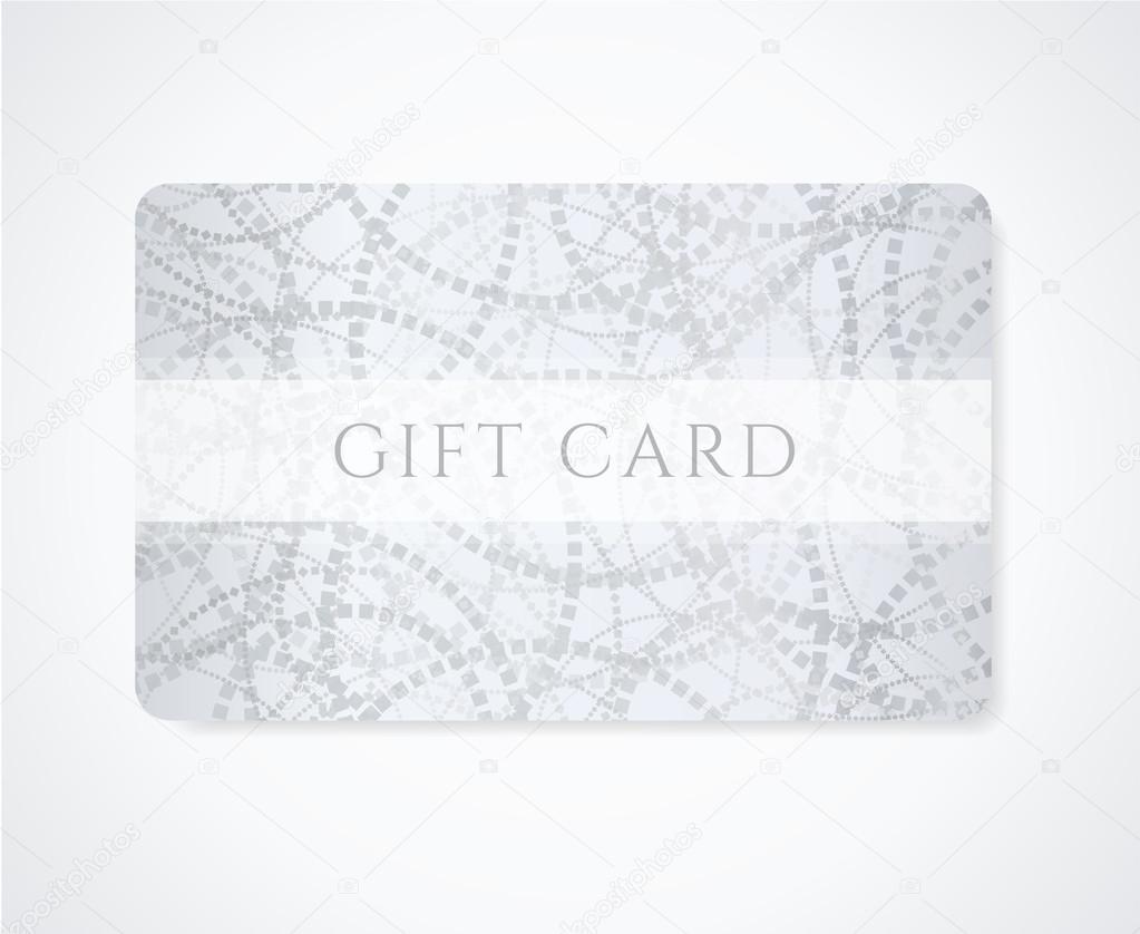 Gift coupon, gift card (discount card, business card) with abstract pattern (circles). Silver background design for calling card, voucher, invitation, ticket etc. Vector