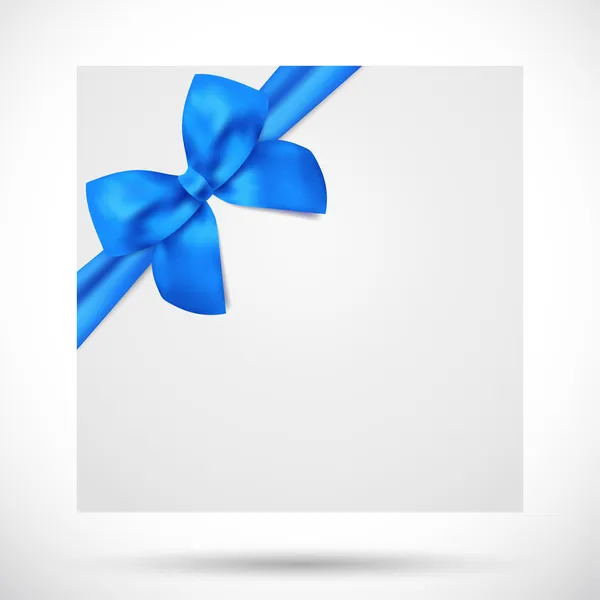 Pohlednice, vánoční přání, přání k narozeninám, dárkové karty (blahopřání) šablona s velkým svěží modré luk (žluté stužky, přítomen). svátek (oslava) pozadí návrhu pozvání, banner. vektor — Stockový vektor