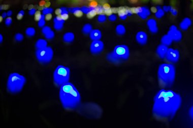 Semarang Endonezya 'daki bahçe lambalarının soyut bokeh ışığı
