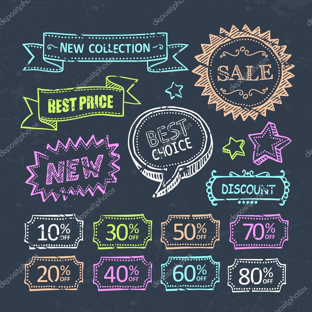 Vector set of vintage labels, discount labels set
