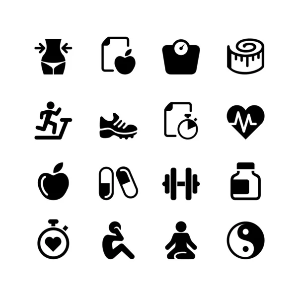 Set - 16 iconos de Salud y Fitness — Archivo Imágenes Vectoriales