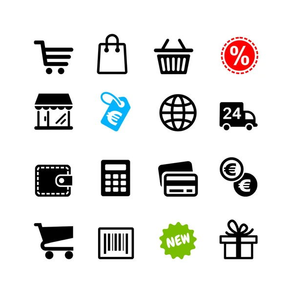 16 iconos listos. Pictogramas de compras — Vector de stock