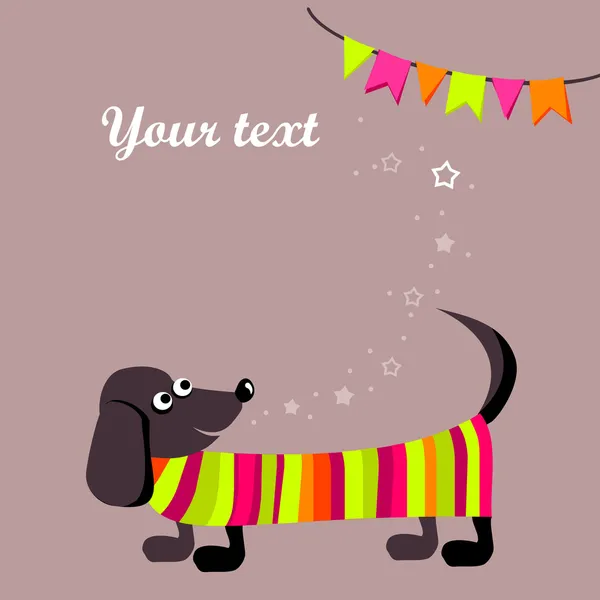 Greeting card with a dog dachshund — Stock Vector