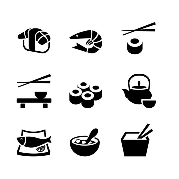 Conjunto de 9 iconos. Comida japonesa — Archivo Imágenes Vectoriales