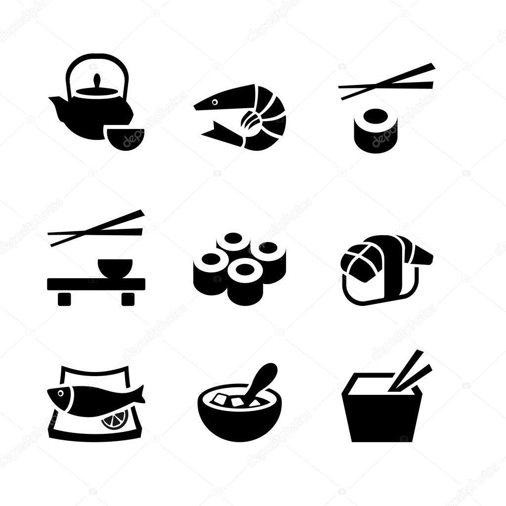 Set of 9 icons. Japanese food