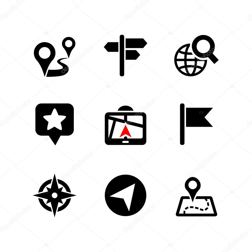 Set of 9 web icons. Location, navigation, map