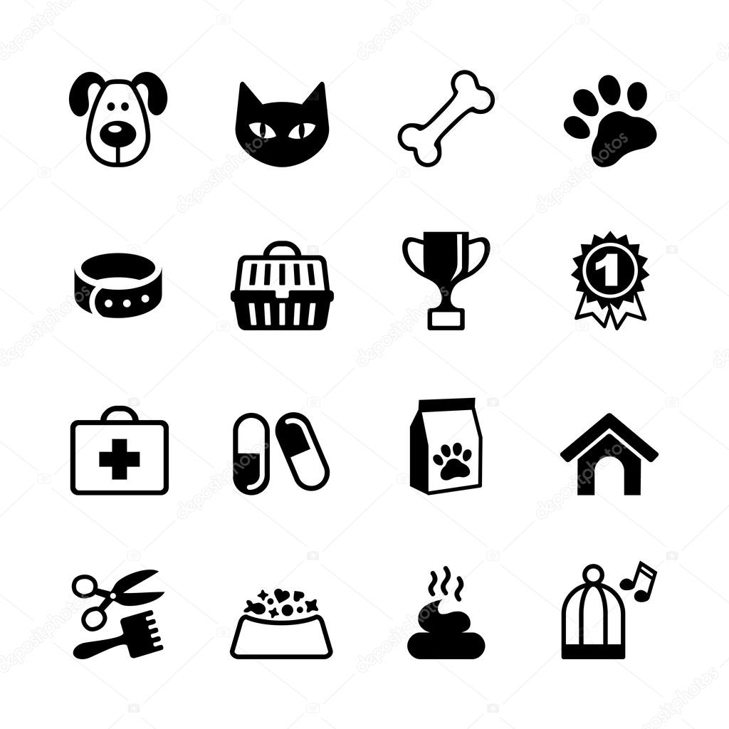 Pets icons set. Vector veterinary emblems and signs