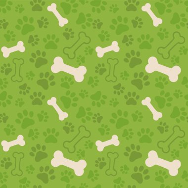 Seamless background - dog paw print and bones clipart