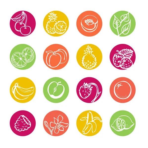 Web ikonok beállítása. Gyümölcsök és bogyók. Élelmiszer-egészségügyi — Stock Vector