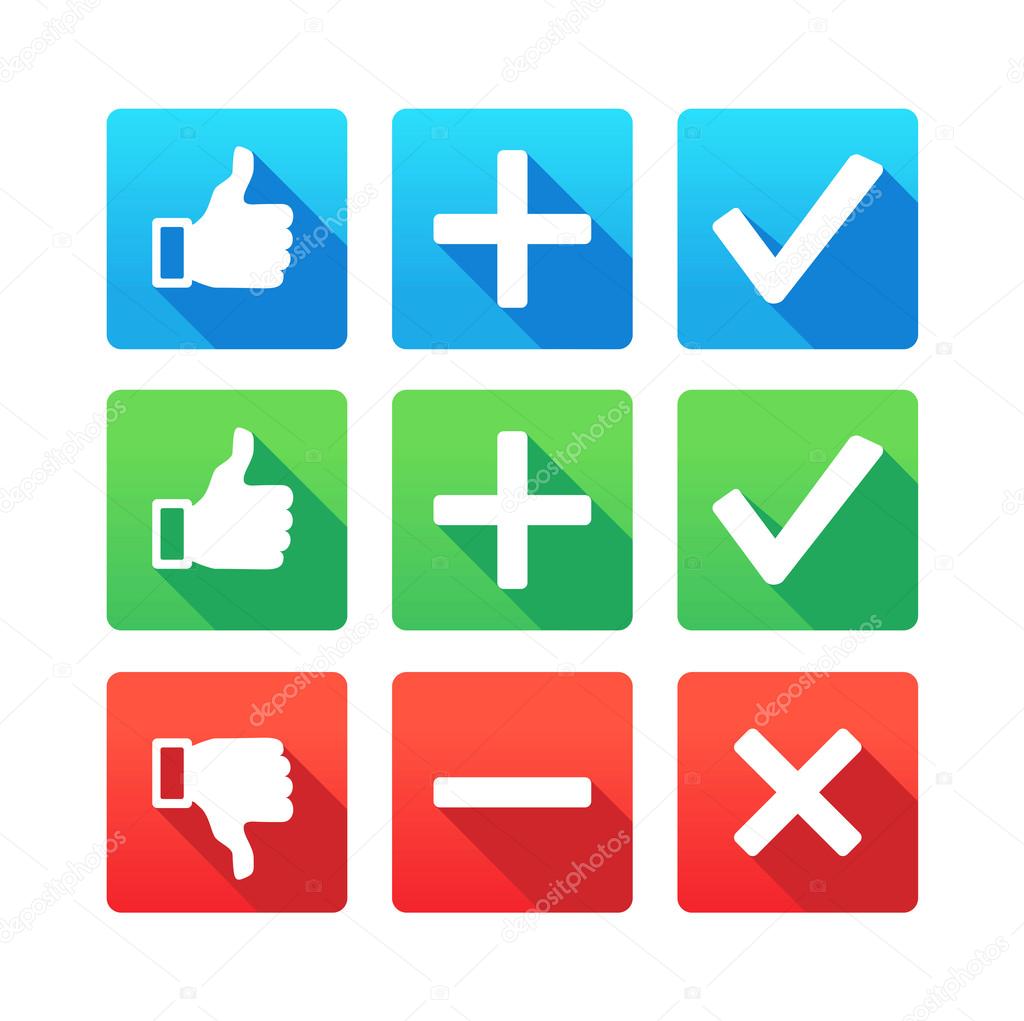 Yes, No, Plus, Minus, Thumbs up and down icons