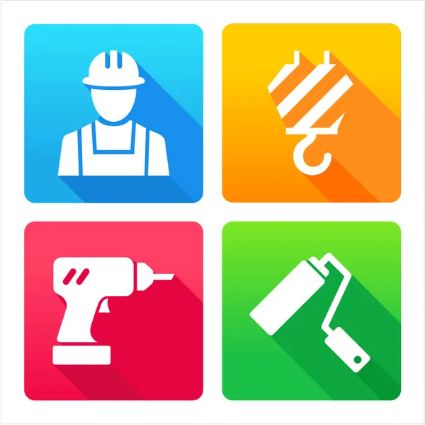 Conjunto 4 ícones - construção, renovação, decoração, ferramentas — Vetor de Stock