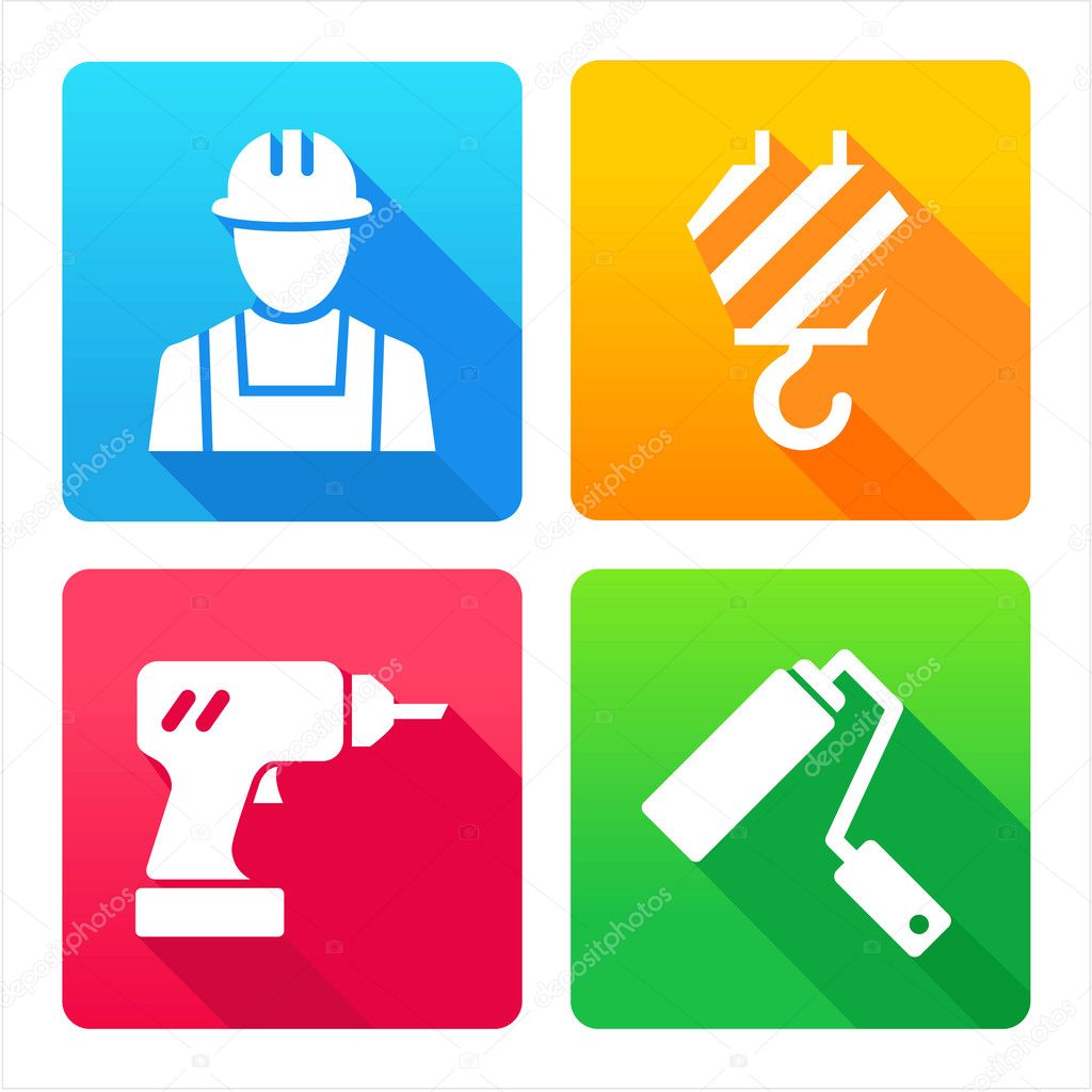 Set 4 icons - construction, renovation, decoration, tools