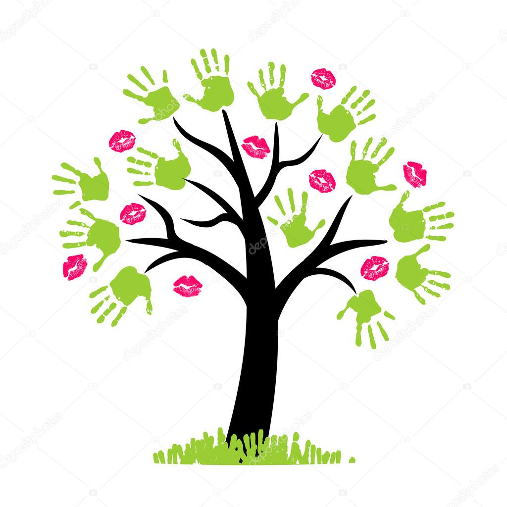 Green tree with lipstick prints