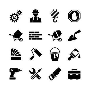 16 web icons set - building, construction, repair and decoration clipart
