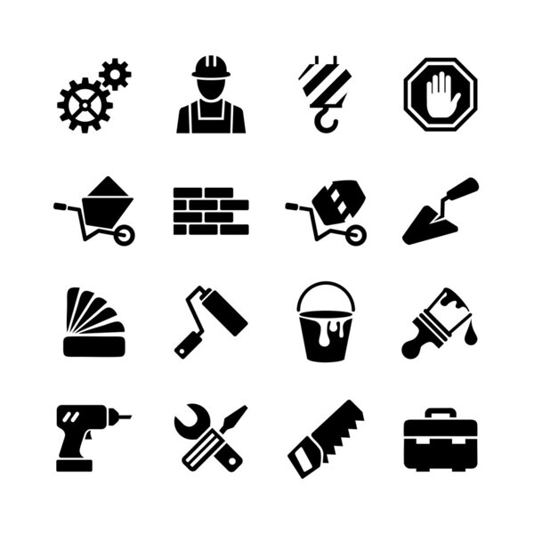 16 web icons set - building, construction, repair and decoration