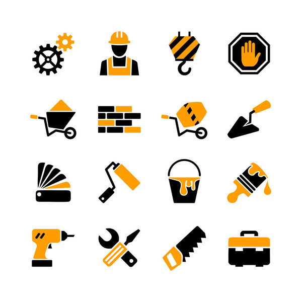 16 web icons set - building, construction, repair and decoration