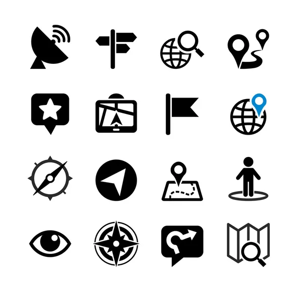 Conjunto de 16 iconos web. Ubicación, navegación, mapa — Archivo Imágenes Vectoriales
