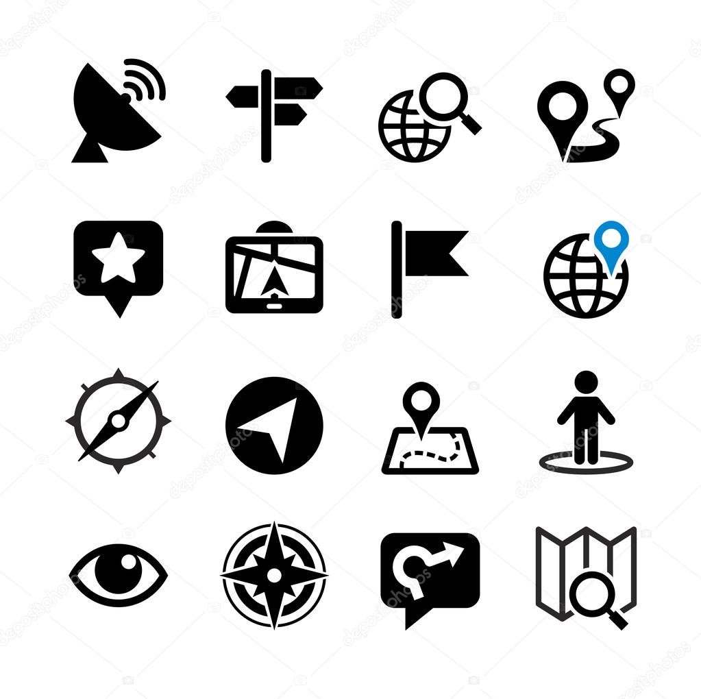 Set of 16 web icons. Location, navigation, map